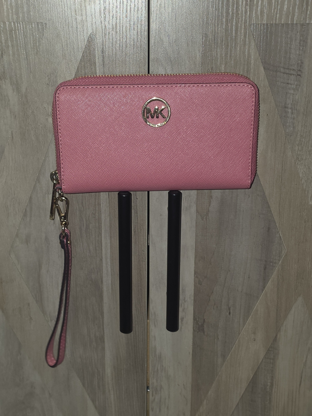 Michael Kors Rose Pink Zip Wristlet with Gold Logo